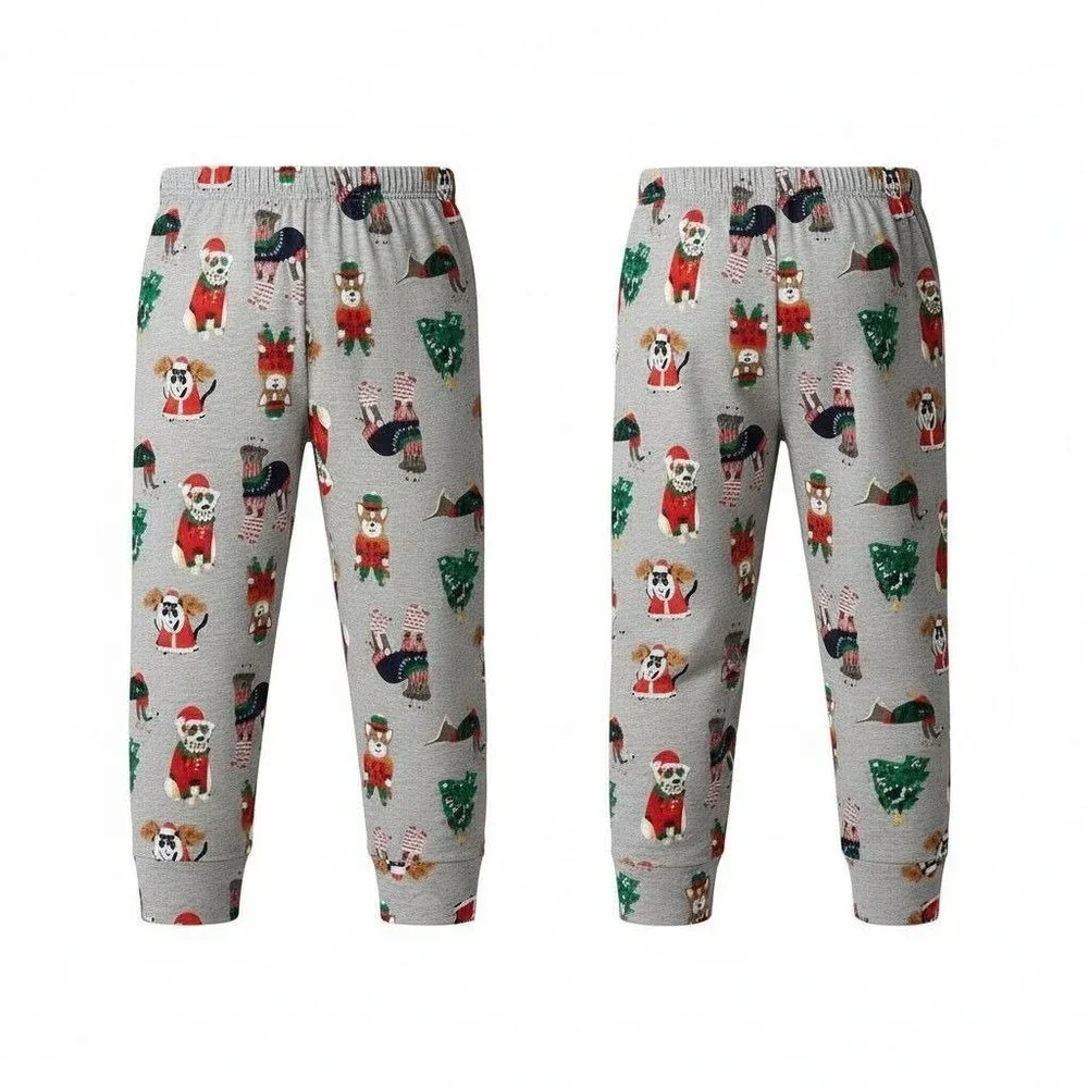 Old Navy Girls Pajama Pants Gray Multi XL (12) Stretch Cotton Holiday Print